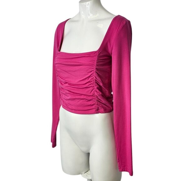 Aritzia Wilfred Lydia Top, Ruched, Square Neck, Long Sleeve, Pink, Tencel, Sz M - Picture 2 of 8